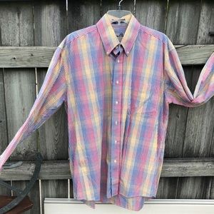 Alan Flusser Large Long Sleeve Plaid Button Down Cotton Shirt